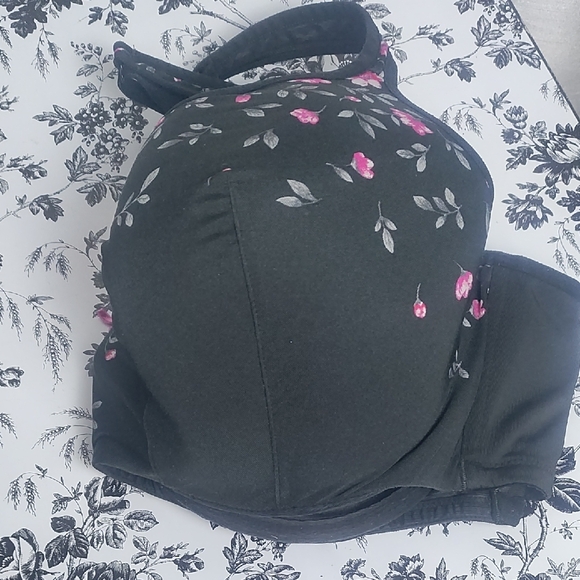 Cacique Black Bra with‎ Pink Floral Design - Picture 9 of 10